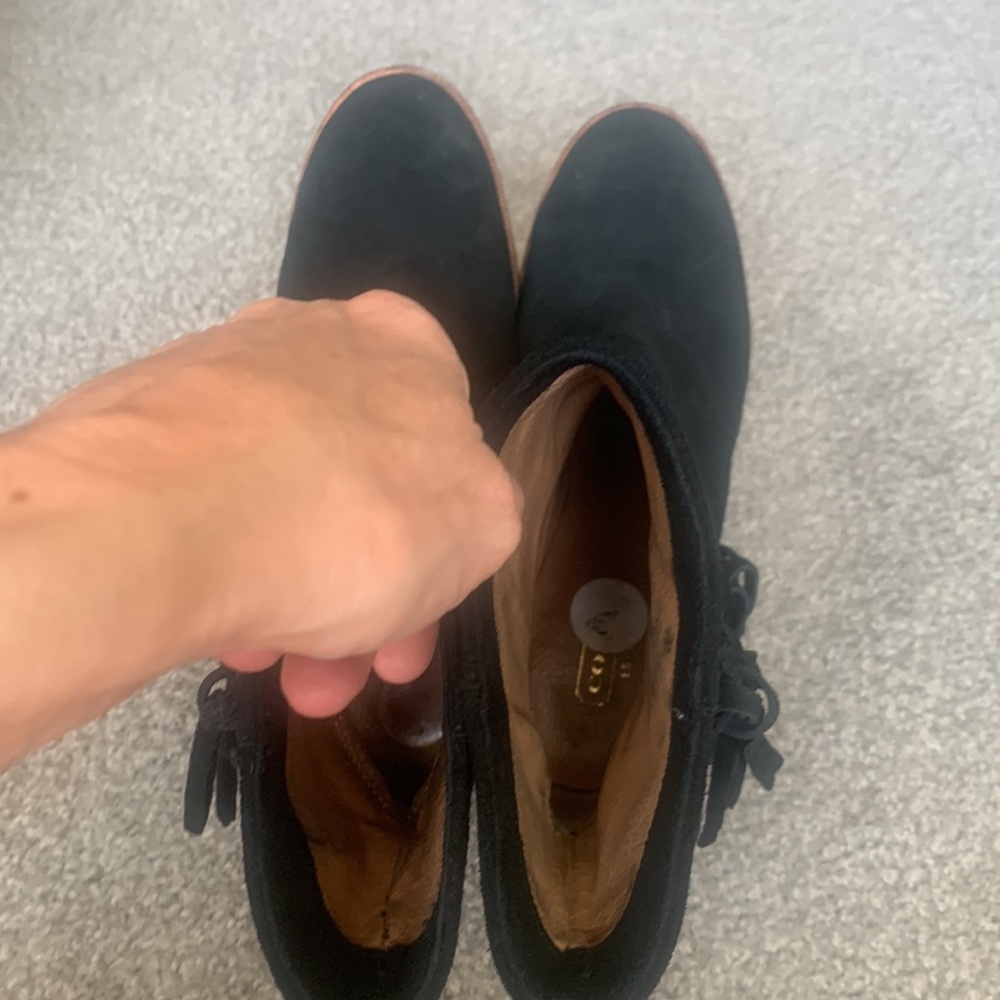 Coach Suede Black Ankle Booties with Gold Eyelets - Picture 3 of 4